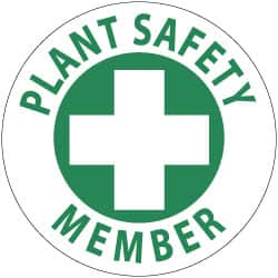 NMC - Plant Safety Member, Hard Hat Label - Green on White, 2" Thick, For Accident Prevention - Americas Industrial Supply