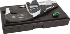 Mitutoyo - 1 to 50.8mm Measurement, Spherical Face Micrometer - Accuracy Up to 0.0001 Inch, Data Output, 0.0001 Inch Resolution, Electronic Operation, Ratchet Stop Thimble, IP 65 Water Resistance Rating, SR44 Battery - Americas Industrial Supply