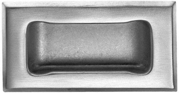 Made in USA - 4" Overall Width x 2" Overall Height, 0.63" Recess Depth, Satin Recessed Pull - Stainless Steel, 1.4" Recess Height, 3.19" Recess Width, 3.62" Center to Center - Americas Industrial Supply