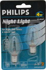 Philips - 4 Watt Incandescent Residential/Office Candelabra Screw Lamp - 2,700°K Color Temp, 16 Lumens, 120 Volts, Dimmable, C7, 3,000 hr Avg Life - Americas Industrial Supply