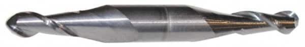 Accupro - 3/8" Diam, 3/4" LOC, 2 Flute Solid Carbide Ball End Mill - AlTiN Finish, Double End, 3-1/2" OAL, 3/8" Shank Diam, Spiral Flute - Americas Industrial Supply