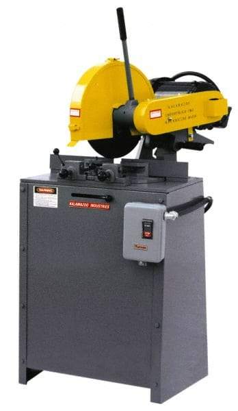 Kalamazoo - 14" Blade Diam, 1" Arbor Hole, Miter Chop & Cutoff Saw - 3 Phase, 4,400 RPM, 5 hp, 220/440 Volts, 2-1/2" in Solids at 90°, 2-1/2" in Solids at 45°, 3" in Pipe at 45° - Americas Industrial Supply