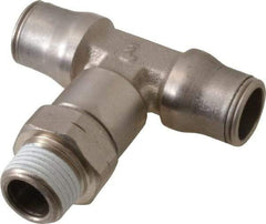 Legris - 1/2" Outside Diam, 3/8 NPT, Nickel Plated Brass Push-to-Connect Tube Male Swivel Branch Tee - 290 Max psi, Tube to Male NPT Connection, Buna Nitrile O-Ring - Americas Industrial Supply