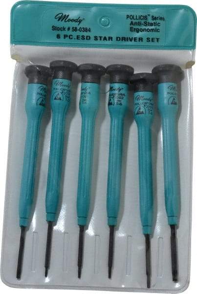 Moody Tools - 6 Piece Torx Screwdriver Set - Round Shank, Multi Handle, Bit Sizes: Torx T3, T4, T5, T6, IP8 & IP10 - Americas Industrial Supply