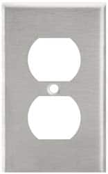 Leviton - 1 Gang, 4-1/2 Inch Long x 2-3/4 Inch Wide, Standard Outlet Wall Plate - Duplex Outlet, Metallic, Stainless Steel - Americas Industrial Supply