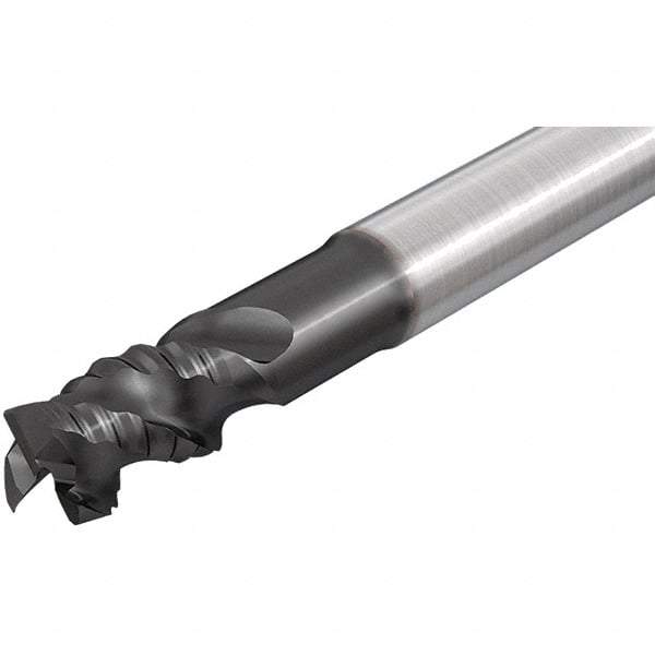 Iscar - 5/8" Diam, Coarse Pitch, 9/16" LOC, 3 Flute Solid Carbide 0.008" Corner Radius Roughing End Mill - Uncoated, 3-1/2" OAL, 5/8" Shank Diam, Single End, Extended Reach, 45° Helix - Americas Industrial Supply