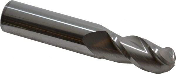 Accupro - 11/16" Diam, 1-1/2" LOC, 3 Flute Solid Carbide Ball End Mill - Uncoated, Single End, 4" OAL, 3/4" Shank Diam, Spiral Flute - Americas Industrial Supply