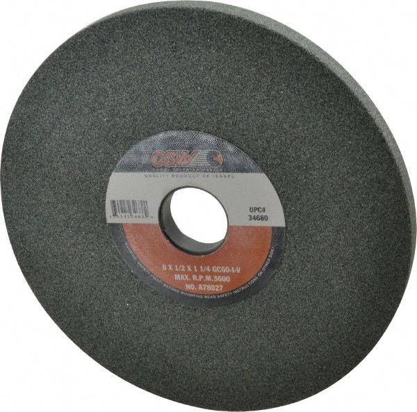 Camel Grinding Wheels - 8" Diam x 1-1/4" Hole x 1/2" Thick, I Hardness, 60 Grit Surface Grinding Wheel - Silicon Carbide, Type 1, Medium Grade, 3,600 Max RPM, Vitrified Bond, No Recess - Americas Industrial Supply