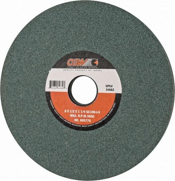 Camel Grinding Wheels - 8" Diam x 1-1/4" Hole x 1/2" Thick, I Hardness, 100 Grit Surface Grinding Wheel - Silicon Carbide, Type 1, Fine Grade, 3,600 Max RPM, Vitrified Bond, No Recess - Americas Industrial Supply