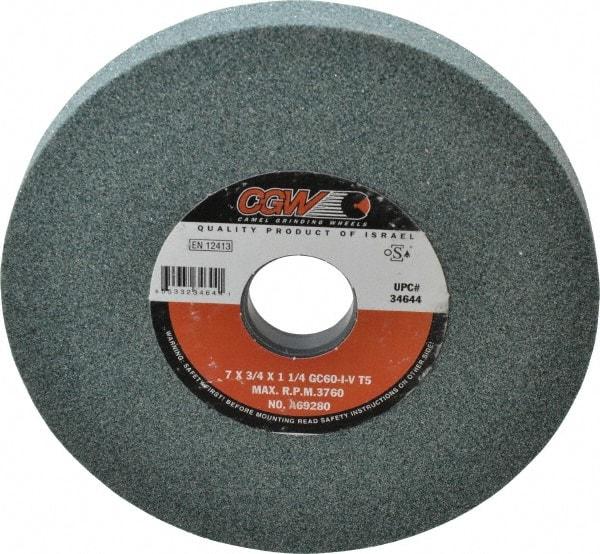 Camel Grinding Wheels - 7" Diam x 1-1/4" Hole x 3/4" Thick, I Hardness, 60 Grit Surface Grinding Wheel - Silicon Carbide, Type 5, Medium Grade, 3,760 Max RPM, Vitrified Bond, One-Side Recess - Americas Industrial Supply