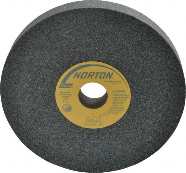 Norton - 8" Diam x 1-1/4" Hole x 1" Thick, J Hardness, 60 Grit Surface Grinding Wheel - Silicon Carbide, Type 1, Medium Grade, 3,600 Max RPM, Vitrified Bond, No Recess - Americas Industrial Supply