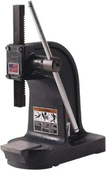 Dake - 1" Ram, 4-1/2" Throat Depth, 1-1/2 Ton Manual Arbor Press - 7-3/4" Max Work Height x 9" Max Work Width, Single Leverage, 32:1 Leverage Ratio, 6" Base Width x 15" Base Depth - Americas Industrial Supply