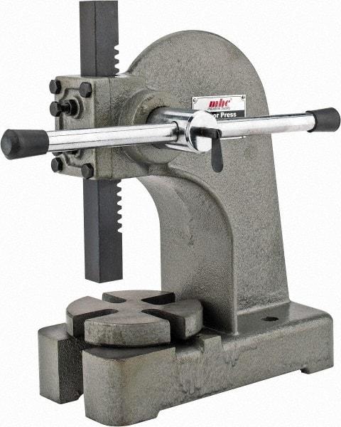 Interstate - 1" Ram, 4" Throat Depth, 1 Ton Manual Arbor Press - 5-1/4" Max Work Height x 8" Max Work Width, Single Leverage, 5" Base Width x 11" Base Depth - Americas Industrial Supply