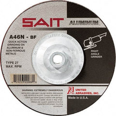 Sait - 46 Grit, 4-1/2" Wheel Diam, 1/4" Wheel Thickness, Type 27 Depressed Center Wheel - Aluminum Oxide, Resinoid Bond, N Hardness, 13,300 Max RPM, Compatible with Angle Grinder - Americas Industrial Supply
