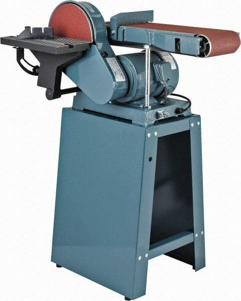 Enco - 48 Inch Long x 6 Inch Wide Belt, 9 Inch Diameter, Combination Sanding Machine - 1,350 Ft./min Belt Speed, 3/4 HP, Single Phase - Americas Industrial Supply