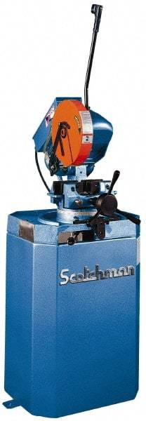 Scotchman - 2 Cutting Speeds, 10-3/4" Blade Diam, Cold Saw - 30 & 60 RPM Blade Speed, Floor Machine, 3 Phase, Compatible with Ferrous Material - Americas Industrial Supply