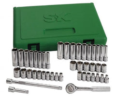 SK - 44 Piece 1/4" Drive Standard Deep Socket Set - 6 Points, 3/16 to 9/16", 4 to 15mm, Inch/Metric Measurement Standard - Americas Industrial Supply