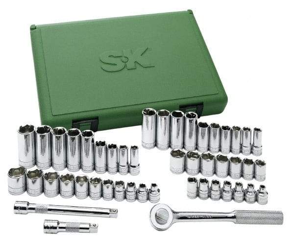 SK - 47 Piece 3/8" Drive Deep Well Socket Set - 6 Points, 1/4" to 7/8" (6mm to 19mm) Range, Inch/Metric Measurement Standard - Americas Industrial Supply