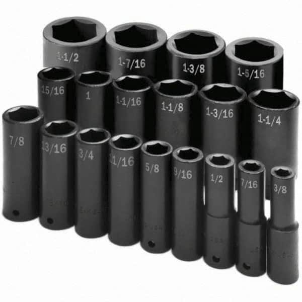 SK - 1/2" Drive Deep Impact Socket Set - 3/8 to 1-1/2", Inch Measurement Standard - Americas Industrial Supply
