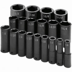 SK - 1/2" Drive Deep Impact Socket Set - 3/8 to 1-1/2", Inch Measurement Standard - Americas Industrial Supply