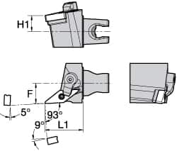 Kennametal - Left Hand Cut, Size KM25, VN.. Insert Compatiblity, External Modular Turning & Profiling Cutting Unit Head - 16mm Ctr to Cutting Edge, 30mm Head Length, Through Coolant, Series Kenloc - Americas Industrial Supply