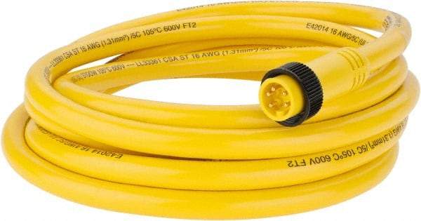 Brad Harrison - 8 Amp, Male Straight to Pigtail Cordset Sensor and Receptacle - 600 Volt, 3.66m Cable Length, IP67 Ingress Rating - Americas Industrial Supply