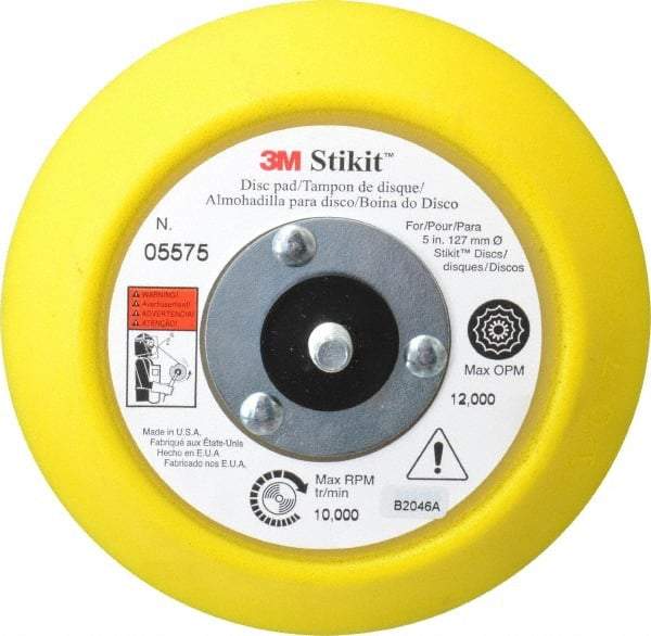 3M - 5" Diam Adhesive/PSA Disc Backing Pad - 3/4" Shank Diam, Medium Density, 10,000 RPM - Americas Industrial Supply