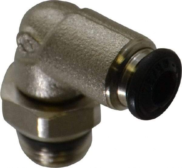 Alpha Technologies - 4mm Outside Diam, 1/8 Universal, Nickel Plated Brass Push-to-Connect Tube Male Swivel Elbow - 250 Max psi, Tube to Universal Thread Connection, Buna O-Ring - Americas Industrial Supply