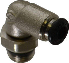 Alpha Technologies - 4mm Outside Diam, 1/8 Universal, Nickel Plated Brass Push-to-Connect Tube Male Swivel Elbow - 250 Max psi, Tube to Universal Thread Connection, Buna O-Ring - Americas Industrial Supply