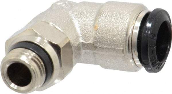 Alpha Technologies - 8mm Outside Diam, 1/8 Universal, Nickel Plated Brass Push-to-Connect Tube Male Swivel Elbow - 250 Max psi, Tube to Universal Thread Connection, Buna O-Ring - Americas Industrial Supply