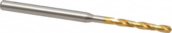 OSG - #43 130° Spiral Flute Cobalt Screw Machine Drill Bit - TiN Finish, Right Hand Cut, 3/4" Flute Length, 2" OAL, Standard Point, Straight Shank - Americas Industrial Supply