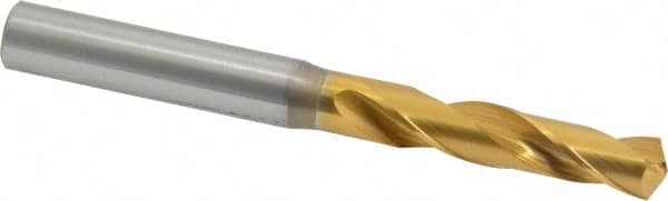 OSG - 0.332" 130° Spiral Flute Cobalt Screw Machine Drill Bit - TiN Finish, Right Hand Cut, 1-11/16" Flute Length, 3-1/2" OAL, Standard Point, Straight Shank - Americas Industrial Supply