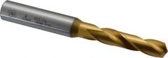 OSG - 0.386" 130° Spiral Flute Cobalt Screw Machine Drill Bit - TiN Finish, Right Hand Cut, 1-7/8" Flute Length, 3-31/32" OAL, Standard Point, Straight Shank - Americas Industrial Supply