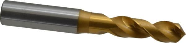 OSG - 13.5001mm 120° Spiral Flute Vanadium High Speed Steel Screw Machine Drill Bit - TiN Finish, Right Hand Cut, 54mm Flute Length, 114mm OAL, Faceted Point, Straight Shank - Americas Industrial Supply