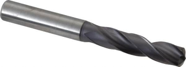 Kennametal - 9.70026mm 140° Spiral Flute Solid Carbide Screw Machine Drill Bit - Right Hand Cut, 47mm Flute Length, 89mm OAL, Standard Point, Straight Shank - Americas Industrial Supply