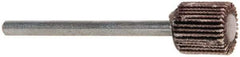 Merit Abrasives - 3/8" Diam x 3/8" Face Width, Very Fine Aluminum Oxide Coated Mounted Flap Wheel - 1/8" Shank Mount, 180 Grit, Cloth Backing, 40,000 Max RPM - Americas Industrial Supply