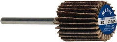 Merit Abrasives - 5/8" Diam x 3/4" Face Width, Medium Aluminum Oxide Coated Mounted Flap Wheel - 1/8" Shank Mount, 80 Grit, Cloth Backing, 37,000 Max RPM - Americas Industrial Supply