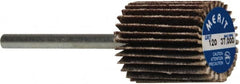 Merit Abrasives - 5/8" Diam x 3/4" Face Width, Fine Aluminum Oxide Coated Mounted Flap Wheel - 1/8" Shank Mount, 120 Grit, Cloth Backing, 37,000 Max RPM - Americas Industrial Supply