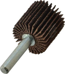 Merit Abrasives - 1" Diam x 1" Face Width, Medium Aluminum Oxide Coated Mounted Flap Wheel - 1/4" Shank Mount, 60 Grit, Cloth Backing, 30,000 Max RPM - Americas Industrial Supply