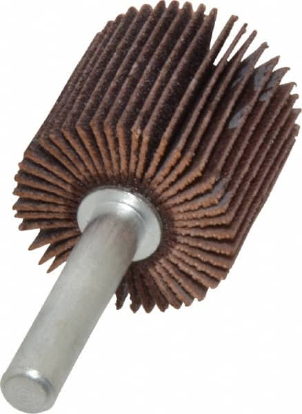 Merit Abrasives - 1" Diam x 1" Face Width, Fine Aluminum Oxide Coated Mounted Flap Wheel - 1/4" Shank Mount, 120 Grit, Cloth Backing, 30,000 Max RPM - Americas Industrial Supply