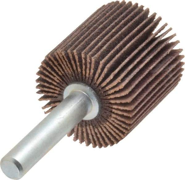 Merit Abrasives - 1" Diam x 1" Face Width, Very Fine Aluminum Oxide Coated Mounted Flap Wheel - 1/4" Shank Mount, 180 Grit, Cloth Backing, 30,000 Max RPM - Americas Industrial Supply