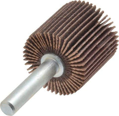Merit Abrasives - 1" Diam x 1" Face Width, Very Fine Aluminum Oxide Coated Mounted Flap Wheel - 1/4" Shank Mount, 180 Grit, Cloth Backing, 30,000 Max RPM - Americas Industrial Supply