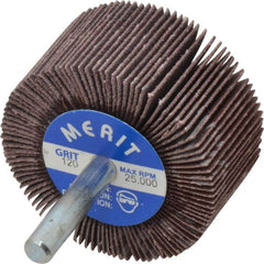 Merit Abrasives - 2" Diam x 1" Face Width, Fine Aluminum Oxide Coated Mounted Flap Wheel - 1/4" Shank Mount, 120 Grit, Cloth Backing, 25,000 Max RPM - Americas Industrial Supply