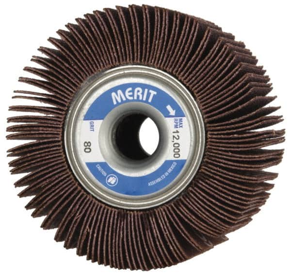 Merit Abrasives - 3-1/2" Diam, 80 Grit Ceramic Unmounted Flap Wheel - 5/8" Hole, 2" Wide, Coated, Medium Grade, 12,000 Max RPM , Cloth Backing - Americas Industrial Supply