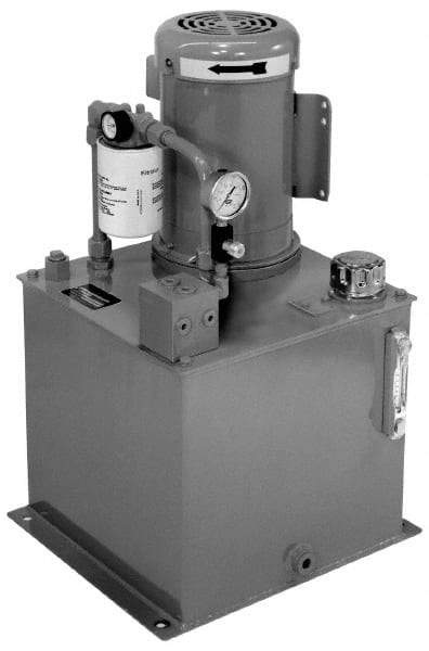 Parker - 2 hp, 2,310 Max psi, 1.3 GPM, Hydraulic Power Unit - 5 Gal Tank, 15" Wide x 22-1/2" High, 208 to 230/460 Volt, 5.7 to 5.4/2.7 Amp - Americas Industrial Supply