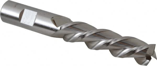 Cleveland - 3/4", 3" LOC, 3/4" Shank Diam, 5-1/4" OAL, 3 Flute, Powdered Metal Square End Mill - Single End, Uncoated, Spiral Flute, 42° Helix, Centercutting, Left Hand Cut, Left Hand Flute, Series PM-539L - Americas Industrial Supply