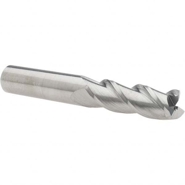 Accupro - 3/4", 2-1/4" LOC, 3/4" Shank Diam, 5" OAL, 3 Flute, Solid Carbide Square End Mill - Single End, Uncoated, Spiral Flute, 40° Helix, Centercutting, Right Hand Cut, Right Hand Flute - Americas Industrial Supply