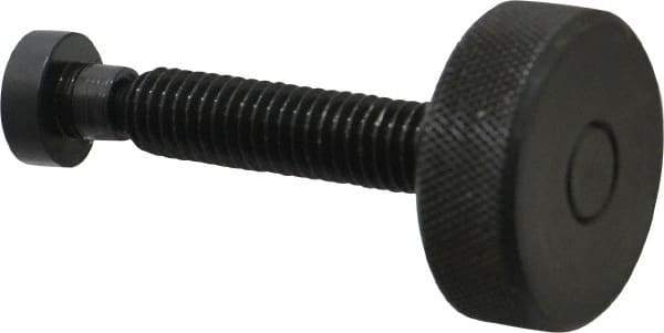 Gibraltar - 3/8-16 Knurled Shoulderless Swivel Pad Tip Grade C-12L14 Steel Thumb Screw - 2.55" OAL, 1-1/4" Head Diam x 7/16" Head Height, Black Oxide Finish - Americas Industrial Supply