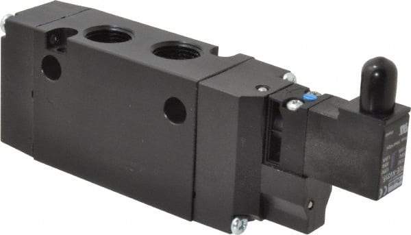Parker - 3/8", 4-Way Body Ported Stacking Solenoid Valve - 120 VAC, 1.4 CV Rate, Air Return, 2.4" High x 5.78" Long - Americas Industrial Supply