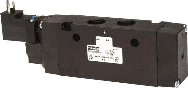 Parker - 3/8", 4-Way Body Ported Stacking Solenoid Valve - 24 VDC, 2.7 CV Rate, Air Return, 2.4" High x 6.67" Long - Americas Industrial Supply